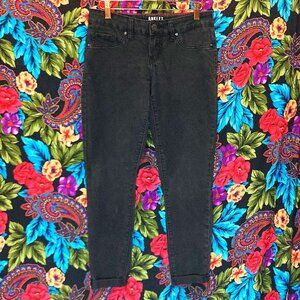 WOMEN'S YMI ANKLET LEGGINGS DISTRESSED BLACK FOLDED ANKLE CUFFS 27" INCH WAIST